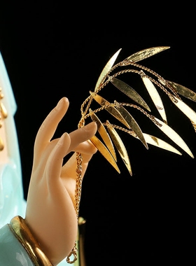 石雕天青釉观音佛像娑婆三圣摆件