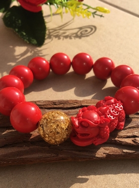 台湾原色中国红佛珠手链送证书