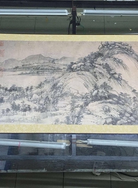 桃花笑 山林小屋茶楼挂画横轴卷轴画招财画风水丝绸画定制玄关画
