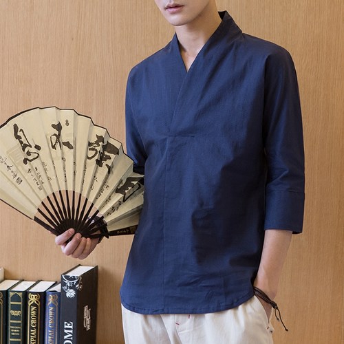 夏季中国风现代唐装男古风青年改良版汉服僧服居士服禅修服茶人服 - 图2