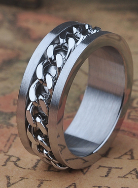 开啤酒瓶盖可转动链条男士戒指