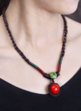 民族风手工红色女士锁骨链包邮