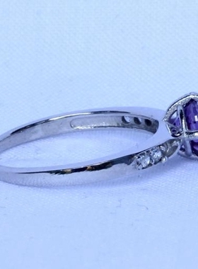 天然紫水晶固体订婚纯银戒指复古