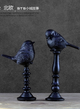 北欧风现代黑白电视柜书房小鸟