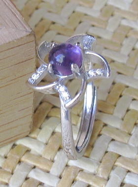 恋人纯银镶嵌宝石饰品紫水晶戒指