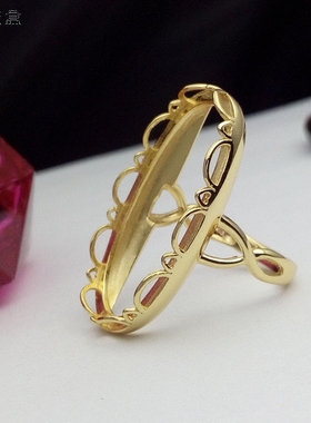 s925镀黄金复古风活口女款戒指托