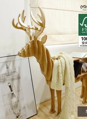 实木麋鹿书架橱窗道具动物造型