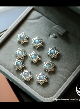 草莓晶纯银拉长石六芒星吊坠项链