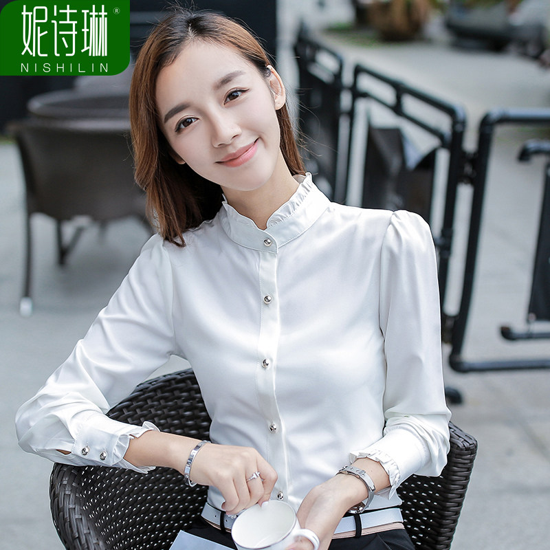 2025春装新款立领白色衬衫女长袖加绒职业装衬衣上衣工装工作服寸,淘宝优惠券,粉丝福利购,淘宝优惠卷