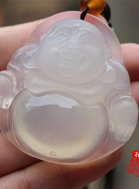 天然巴西原色冰透精雕笑佛吊坠