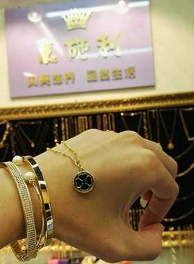 韩国黑色四叶草项链圆形吊坠包邮