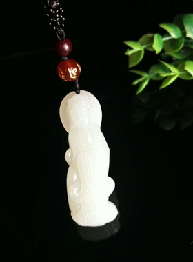 玉观音吊坠男包邮双面雕刻和田玉