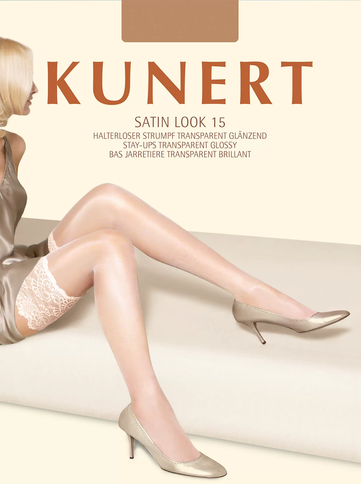 Немецкий производитель Kunert Konati Luxury Super Wide -Плотные кружевные антискользящие длинные носки SATIN Look 20