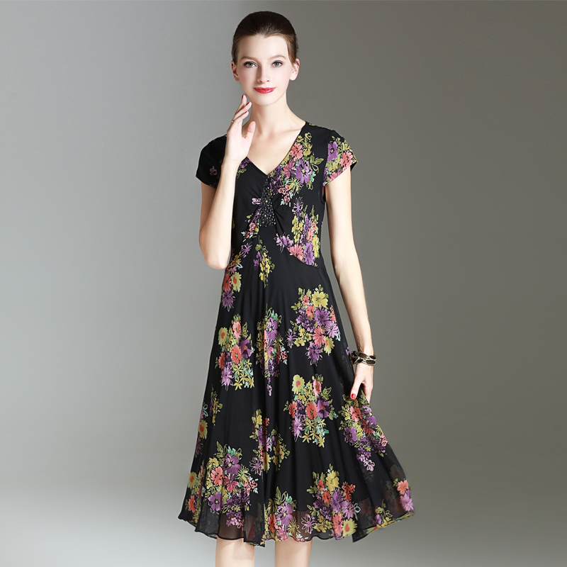 杭州真丝连衣裙女长裙2017新款夏季显瘦大码