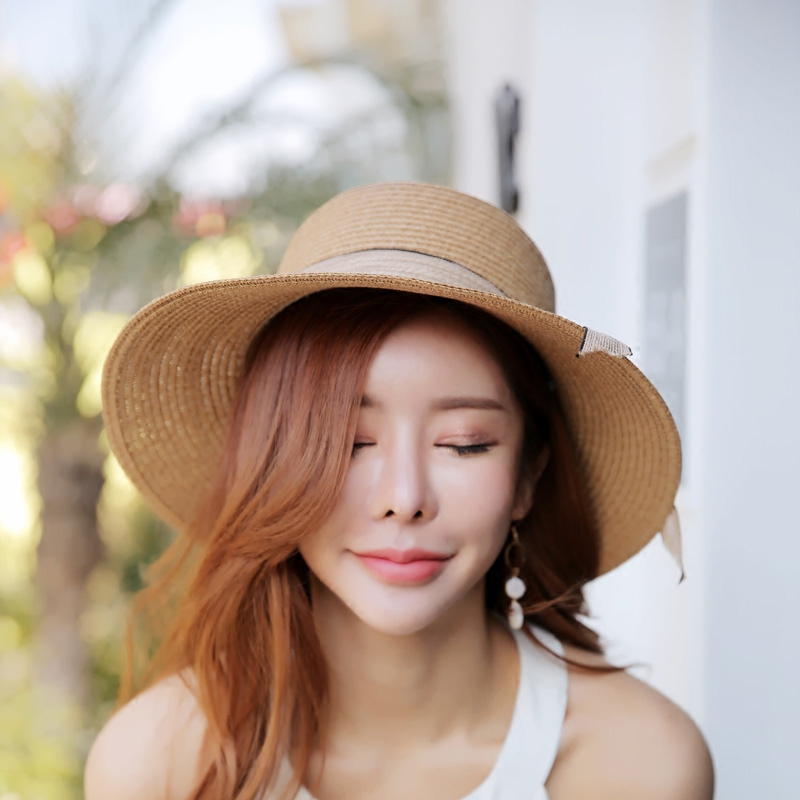 莎士亚奴旗舰店草帽子女春夏季防晒遮阳帽出游度假海边可折叠沙滩帽蝴蝶结休闲帽0
