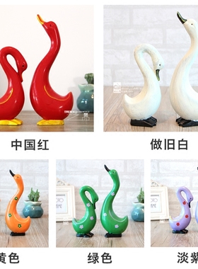 zakka彩绘红色天鹅鸭子结婚摆件