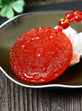 龙凤福缘平安扣红玛瑙吊坠玛瑙龙凤配项链夫妻百年好合永结同心