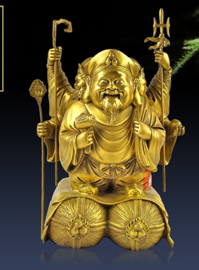 裕善缘正品三面大黑天黄铜摆件