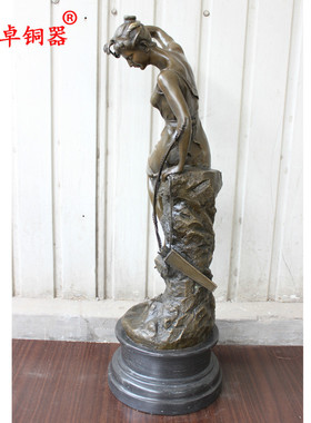 宇卓铜器 纯铜欧式人物戴安娜持弓欧式美女黄铜雕塑摆件