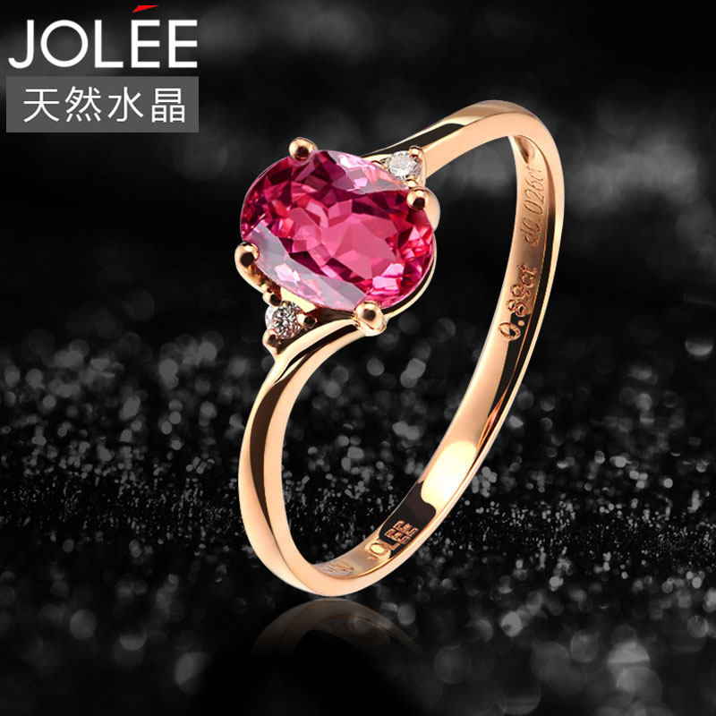红碧玺彩色简约时尚老婆18k金戒指 jolee手饰