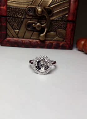 925银镀白金圆形活口戒指托