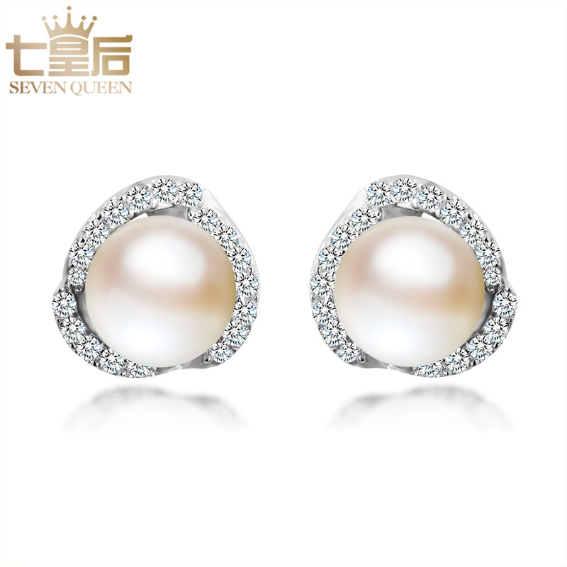 s925纯银耳环女天然珍珠耳钉妈妈款 七皇后耳钉
