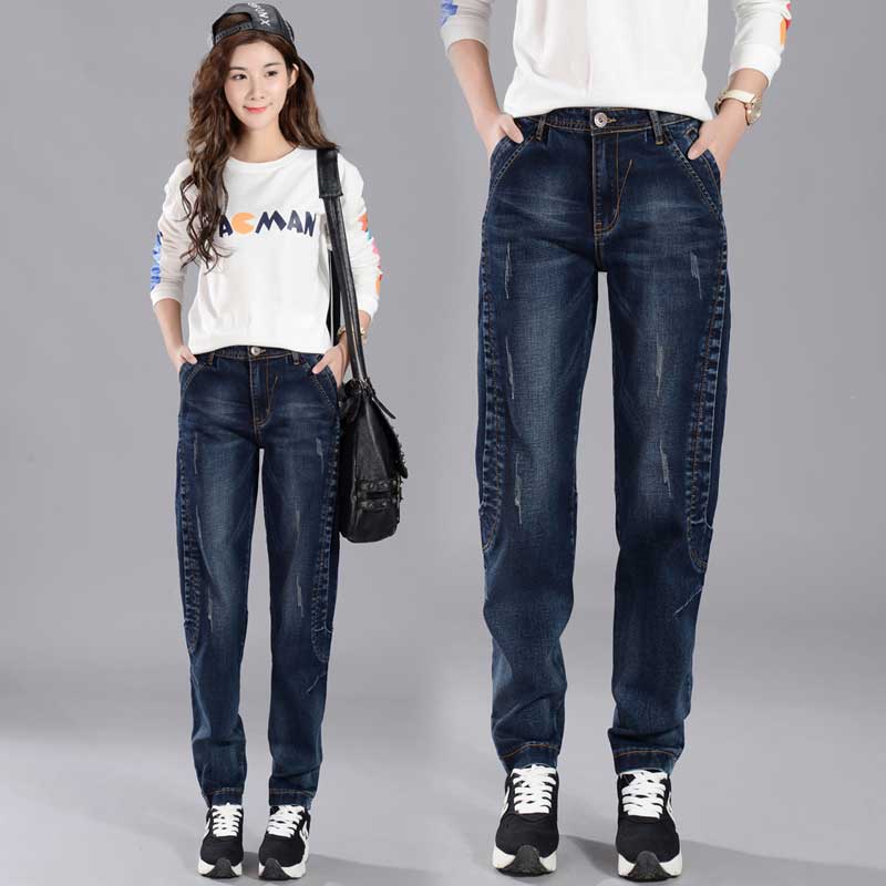 哈伦牛仔裤女长裤2018春秋新款大码休闲胖m