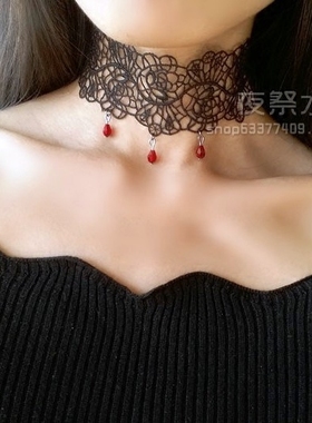 欧式哥特风复古镂空黑色蕾丝项链