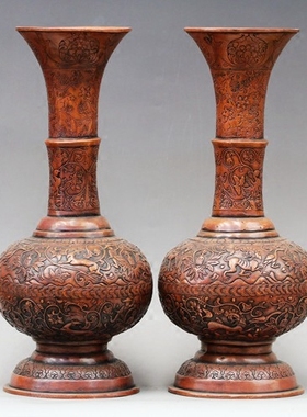 大号仿古铜一对摆设招财佛前花瓶