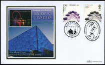 ^ @ ^ Sino-British Joint Issue From Beijing to London Silk Inlaid Souvenir Cover Water Cubic London Eye