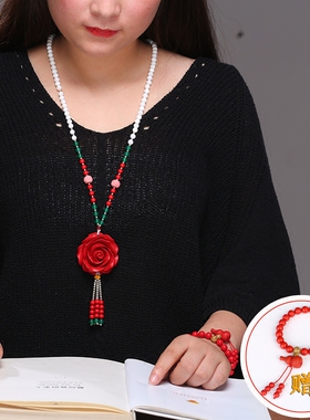 朱砂长款毛衣链女吊坠项链