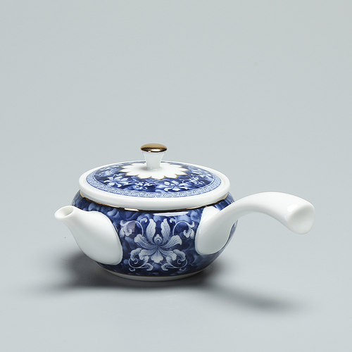 新品 锦上添花侧把青花瓷茶壶 悦心壶手工陶瓷壶功夫茶具描金壶 - 图3