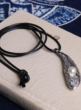 棉麻文艺鱼叶子珍珠项链韩版民族百搭长款毛衣链衣服挂件配饰礼物