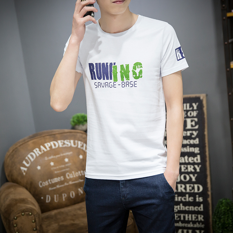 婪墨服饰旗舰店年夏季新品男士短袖t恤纯棉修身体桖圆领半袖潮流韩版上衣服0