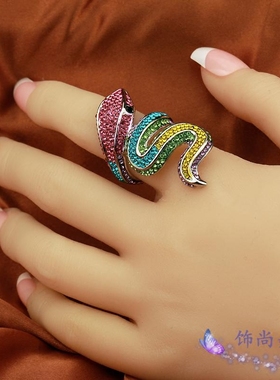 韩版夜店蛇形满钻夸张大戒指