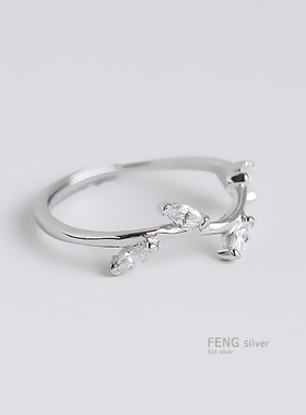 刻字叶子可调节蹦迪日系纯银戒指