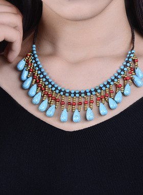 原创民族风手工配饰品女水滴项链