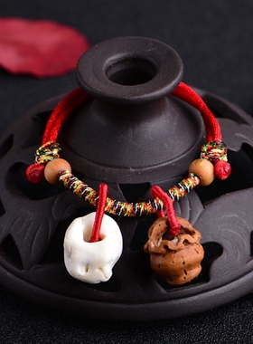 桃木红绳手链婴儿宝宝黑狗牙葫芦