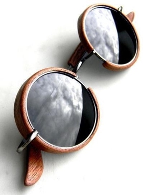 防紫外线舒适木制圆形眼镜太阳镜