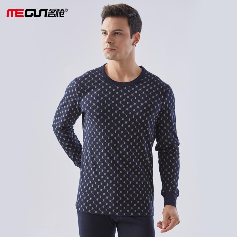 男士保暖印花圆领纯棉棉毛衫 名枪保暖套装