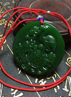 台湾碧玉菠菜绿龙龟如意仙鹤吊坠