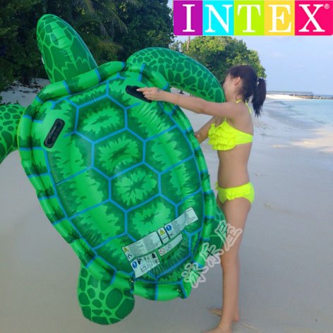 INTEX水上動物游泳圈坐騎 大海龜藍鯨魚座圈玩具兒童成人充氣座騎