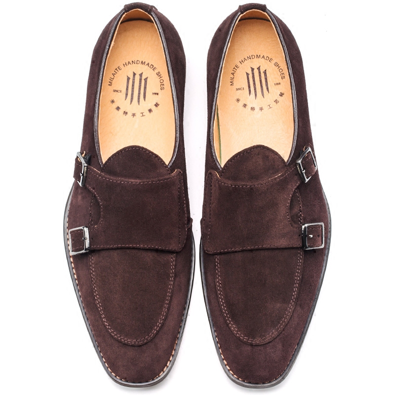 米莱特旗舰店英伦乐福鞋休闲男鞋韩版懒人一脚蹬真皮反绒皮鞋翻毛磨砂搭扣孟克3