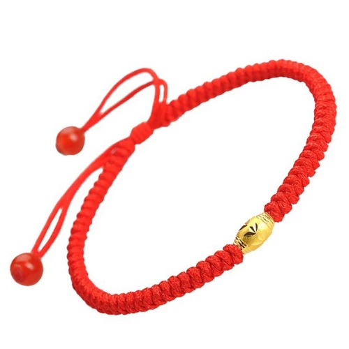 Плетеный браслет из красной нити ручной работы, оберег на день рождения, браслет с одной бусиной подходит для мужчин и женщин для влюбленных, 24 карат