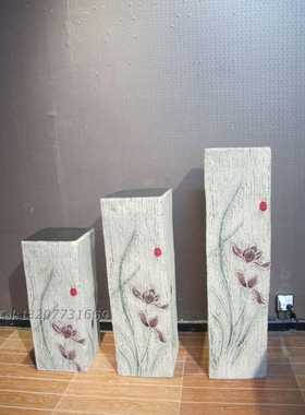 中式风复古展示柱兰花落地摆件