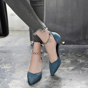 一字扣高跟细跟鞋