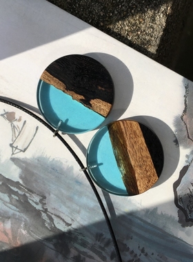 树脂原创实木吊坠天青色文艺