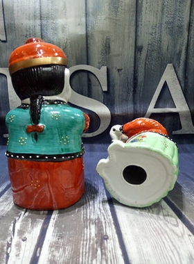 景德镇陶瓷新房恭喜金童玉女摆件