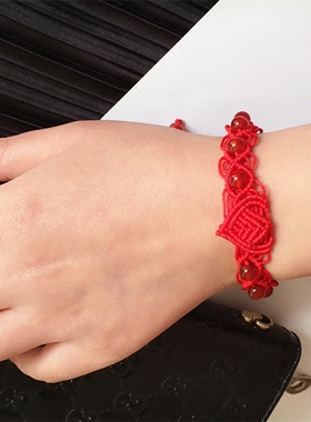 编织石榴石鼠年红绳手链