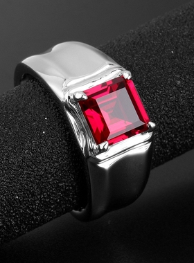 简约925银红宝石戒指男免费翻新